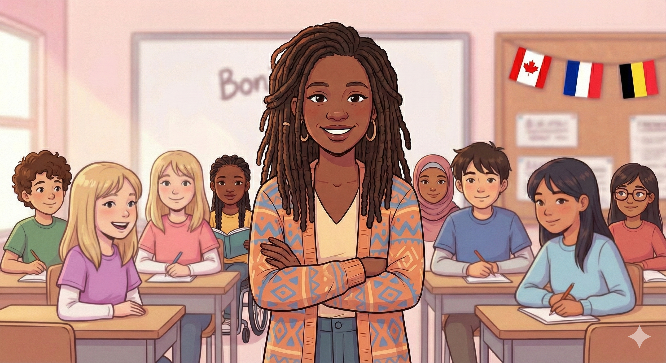 Mme Voici Voilà avec ses élèves